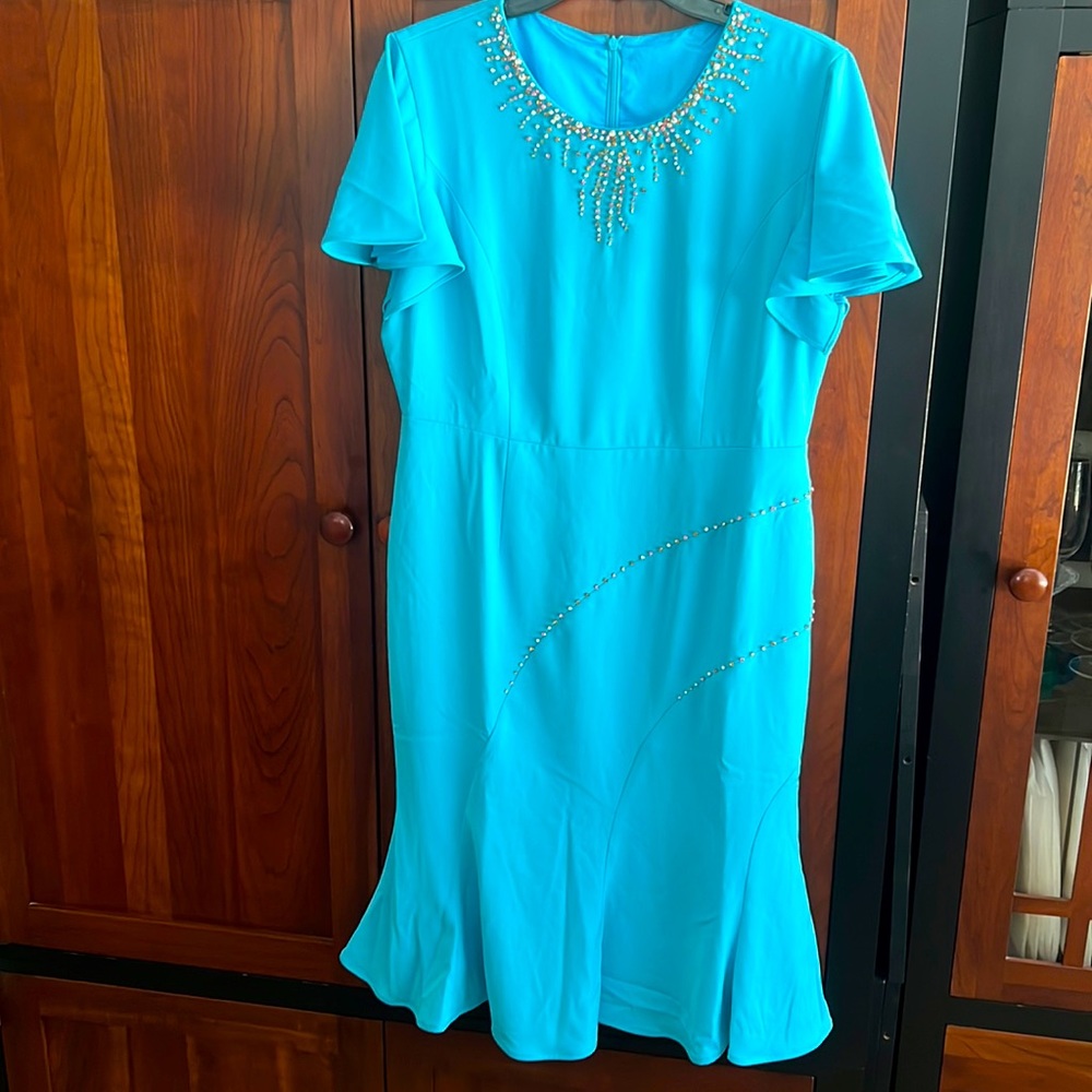 NWT BurryCo blue celebration dress! Jeweled neckline and left side, size 10
